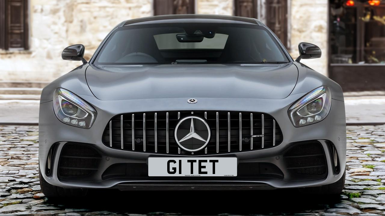 A Mercedes-Benz AMG GTR bearing the registration G1 TET